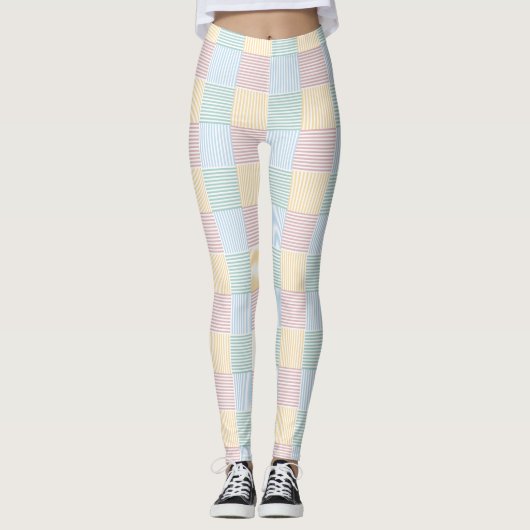 Modern Elegant Roze Blauw Groen Geel Wit Leggings (Voorkant)