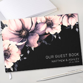 Modern Elegant Roze Bloemen Bruiloft Gastenboek
