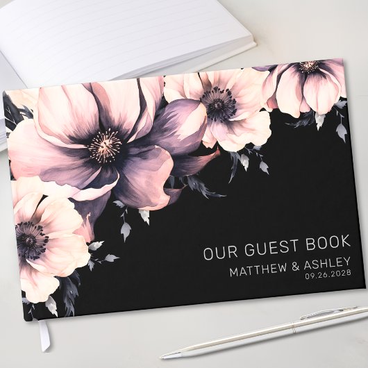 Modern Elegant Roze Bloemen Bruiloft Gastenboek