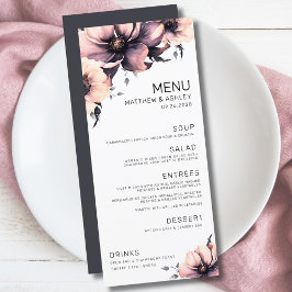 Modern Elegant Roze Bloemen Bruiloft Menu
