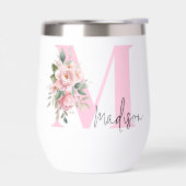 Modern Elegant Roze Bloemen Initiaal Naam Monogram (Links)