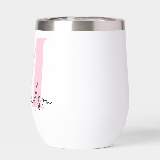 Modern Elegant Roze Bloemen Initiaal Naam Monogram (Achterkant)