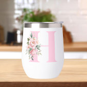 Modern Elegant Roze Bloemen Initiaal Naam Monogram