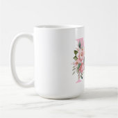 Modern Elegant Roze Bloemen Initiaal Naam Monogram Koffiemok (Links)