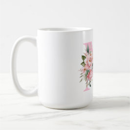Modern Elegant Roze Bloemen Initiaal Naam Monogram Koffiemok