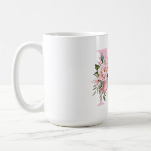 Modern Elegant Roze Bloemen Initiaal Naam Monogram Koffiemok (Links)