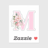 Modern Elegant Roze Bloemen Initiaal Naam Monogram Sticker (Vel)