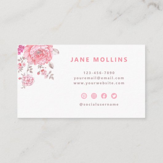 Modern Elegant Roze Bloemen Visitekaartje (Achterkant)