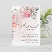 Modern Elegant Roze Blush Bloemen repetitie diner Kaart (Staand voorkant)