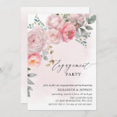 Modern Elegant Roze Blush Bloemen Verlovingsfeest Kaart (Voorkant / Achterkant)