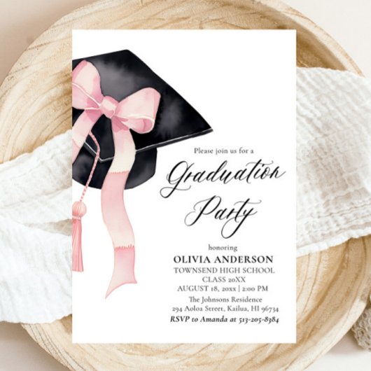 Modern Elegant Roze Bow Graduation Cap Afstuderen Kaart