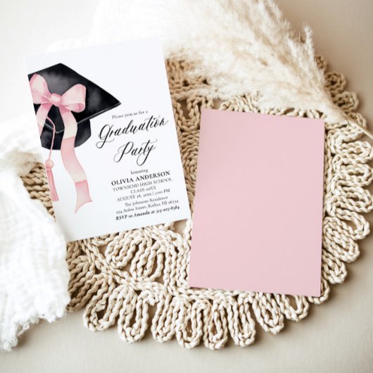 Modern Elegant Roze Bow Graduation Cap Afstuderen Kaart