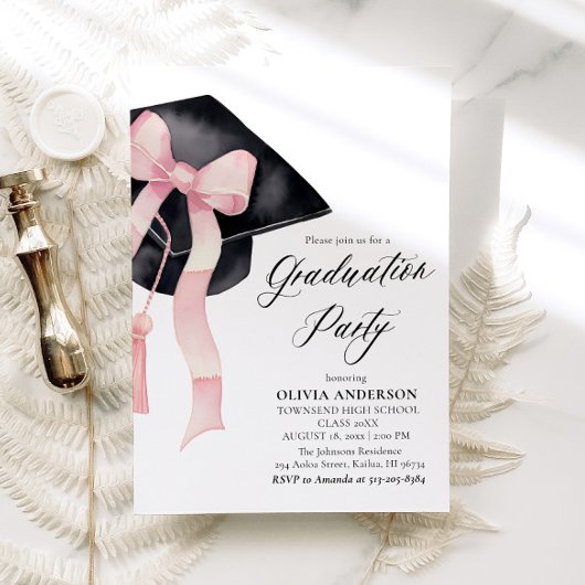 Modern Elegant Roze Bow Graduation Cap Afstuderen Kaart