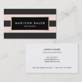 Modern Elegant Roze en Black Striped Beauty Salon Visitekaartje (Voorkant / Achterkant)