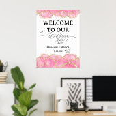 Modern Elegant Roze en Goud Huwelijk Welkom Teken Poster (Thuiskantoor)