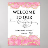 Modern Elegant Roze en Goud Huwelijk Welkom Teken Poster (Voorkant)