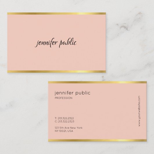 Modern elegant roze en gouden handschrift visitekaartje (Voorkant / Achterkant)