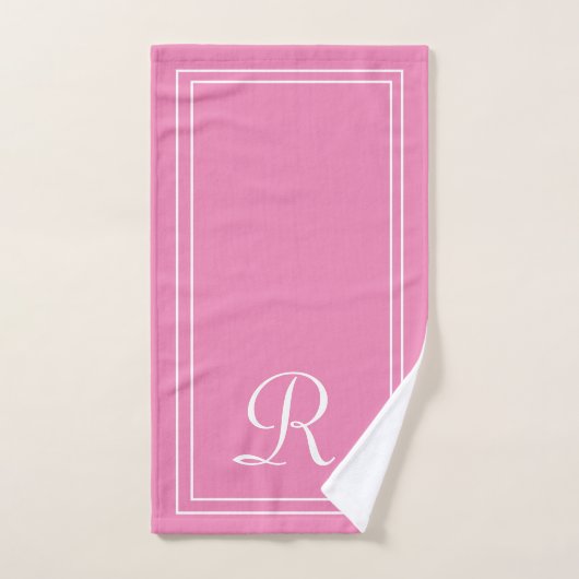 Modern elegant roze en wit monogram bad handdoek (Handdoek)