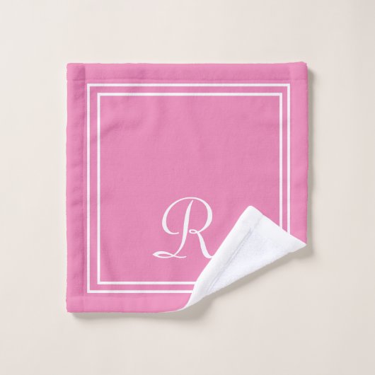 Modern elegant roze en wit monogram bad handdoek (Wasdoekje)