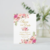 Modern elegant roze Floral Gold Save the Date Aankondigingskaart (Staand voorkant)
