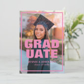 Modern Elegant Roze Glitter Foto Afstuderen Kaart (Staand voorkant)
