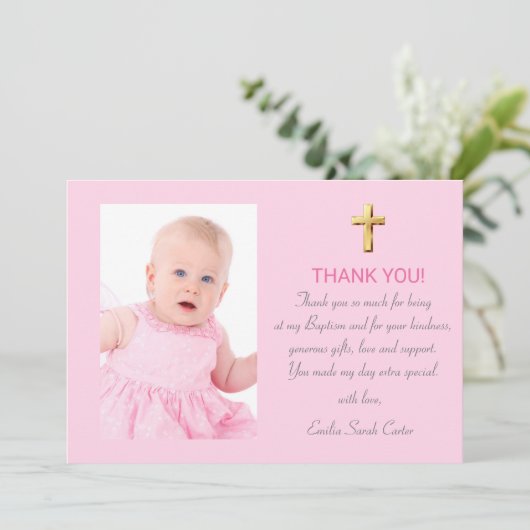 Modern Elegant Roze Goud Kruis Meisje Dop Bedankkaart (Staand voorkant)