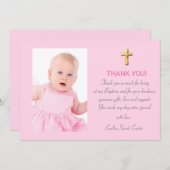 Modern Elegant Roze Goud Kruis Meisje Dop Bedankkaart (Voorkant / Achterkant)