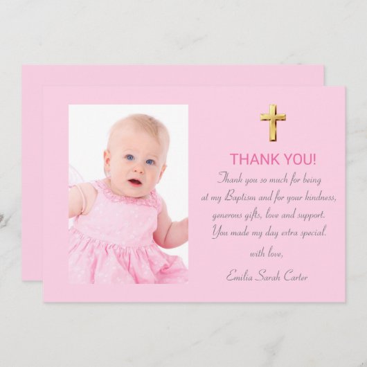 Modern Elegant Roze Goud Kruis Meisje Dop Bedankkaart (Voorkant / Achterkant)