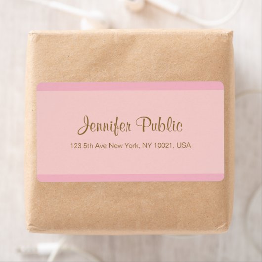 Modern Elegant Roze Gouden Script Trendy Sjabloon Etiket (Insitu)