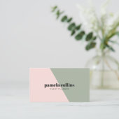 Modern elegant roze groen minimalistisch kleurenbl visitekaartje (Staand voorkant)