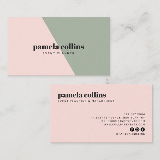 Modern elegant roze groen minimalistisch kleurenbl visitekaartje (Voorkant / Achterkant)
