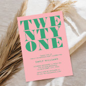 Modern Elegant Roze Groen Vet 21e Verjaardag Kaart