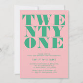 Modern Elegant Roze Groen Vet 21e Verjaardag Kaart (Voorkant)