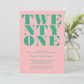 Modern Elegant Roze Groen Vet 21e Verjaardag Kaart (Staand voorkant)