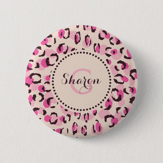 Modern elegant roze het patroonmonogram van de ronde button 5,7 cm (Voorkant)