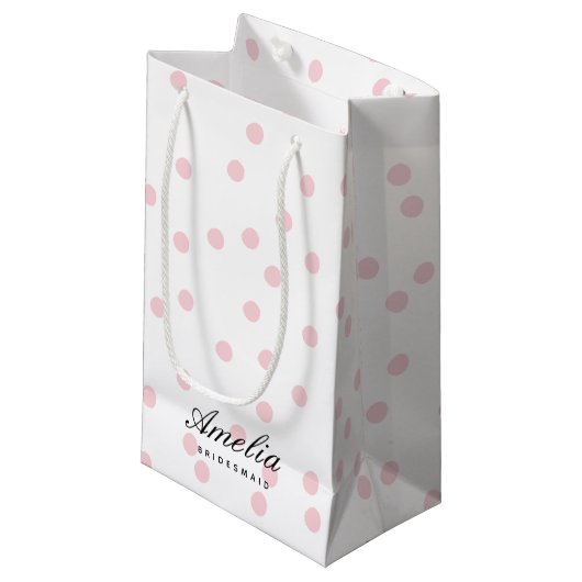 Modern Elegant Roze Polka Dot Bruidsmeisje Klein Cadeauzakje (Voorkant Gekanteld)