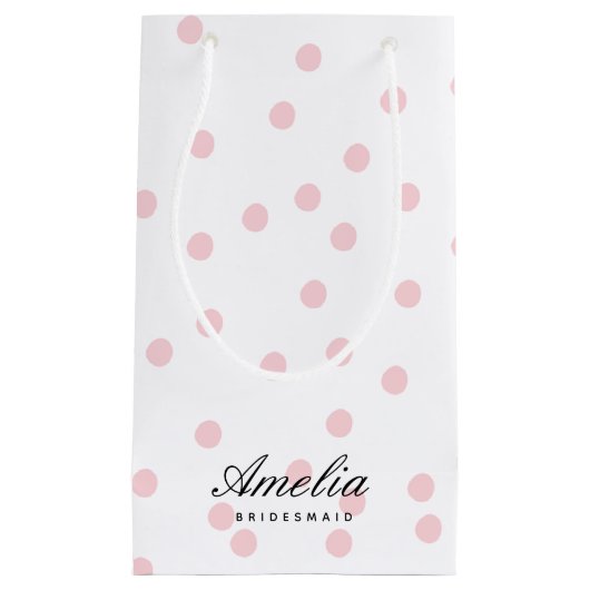 Modern Elegant Roze Polka Dot Bruidsmeisje Klein Cadeauzakje (Voorkant)