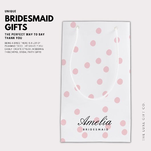 Modern Elegant Roze Polka Dot Bruidsmeisje Klein Cadeauzakje