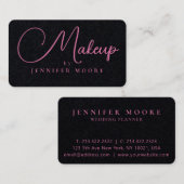Modern elegant roze Premium Black Makeup script Visitekaartje (Voorkant / Achterkant)