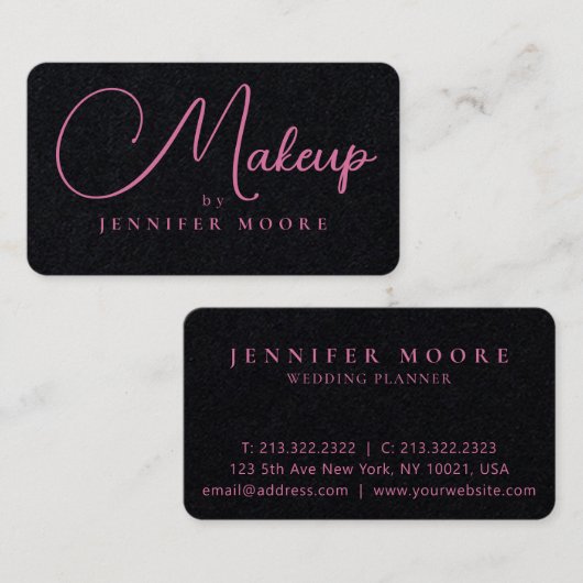Modern elegant roze Premium Black Makeup script Visitekaartje (Voorkant / Achterkant)