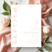 Modern Elegant Roze Religieus Kruis Meisje Doop Kaart