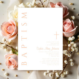 Modern Elegant Roze Religieus Kruis Meisje Doop Kaart