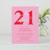 Modern Elegant Roze Rood 21ste Verjaardagsfeest Kaart (Staand voorkant)