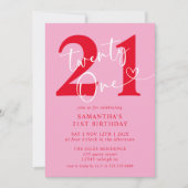 Modern Elegant Roze Rood 21ste Verjaardagsfeest Kaart (Voorkant)