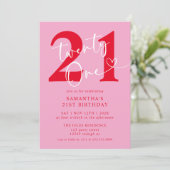 Modern Elegant Roze Rood 21ste Verjaardagsfeest Kaart (Staand voorkant)