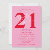 Modern Elegant Roze Rood 21ste Verjaardagsfeest Kaart (Voorkant)