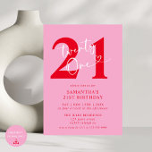 Modern Elegant Roze Rood 21ste Verjaardagsfeest Kaart