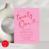 Modern Elegant Roze Rood 21ste Verjaardagsfeest Kaart