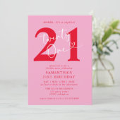Modern Elegant Roze Rood 21ste Verjaardagsfeest Kaart (Staand voorkant)