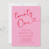 Modern Elegant Roze Rood 21ste Verjaardagsfeest Kaart (Voorkant)